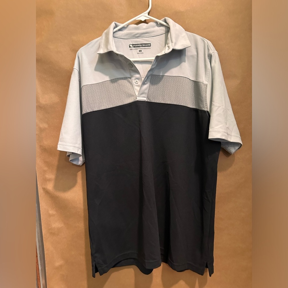 PEBBLE BEACH Dry-Luxe Performance Golf Polo Shirt Size Large Gray Black